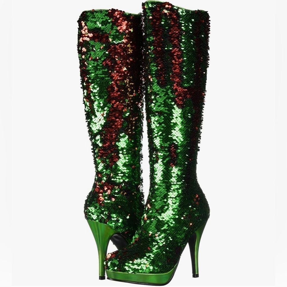 🦋B2G1🦋ELLIE SHOES 4” Green/Red Mermaid Flip Sequins Knee High Boot | 421-GILLIAN